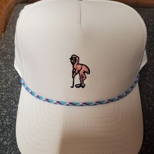 White Golf Cap with Embroidered Flamingo